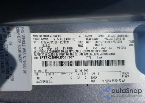 2020 Ford F-250 Xlt from USA, damaged, VIN 1FT7X2B69LED68367